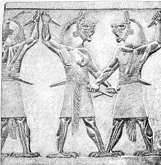 demons figures in a bas relief