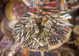 display of old spoons for sale in the souk marrakesh morocco 590