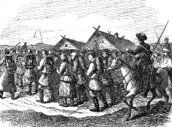 Exiles Passing Through A Village Historical Illustration