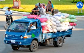 Flat Bed Truck Transportation People And Grain Phnom Penh 