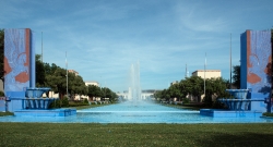 Fountain along an esplanade in Fair Park