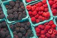 Fresh blackberries and raspberries in containers 2