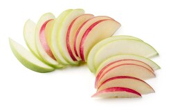 Green and red apple slices on white background 3