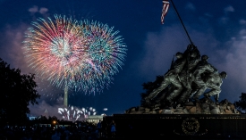 Independence Day celebration with dual fireworks are seen from t