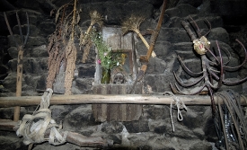 Interior of a rock and adobe style home in Ollantaytambo