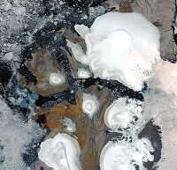 landsat image of ice caps in russian arctic islands