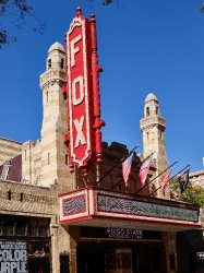 Marquee and elaborate facade of the historic Fox Theatre in down