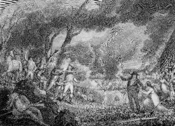 Minute Men firing on the British in Lexington
