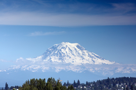 Mount Rainier towers over Tacoma Washington