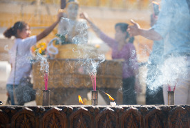Offerings at Shwedagon Pagoda in Yangon Myanmar