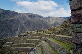 Ollantaytambo an Inca fortress features a series of carved stone