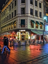 Outdoor Restaurant Downtown Oslo Norway At Night Photo 