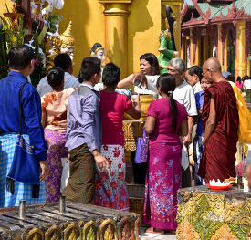 People at the Shwedagon Pagoda at Yangon Myanmar