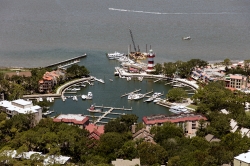photo aerial view of the marina lighthouse in hilton head island