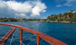 Photo Coastal View Of Antalya Turkey From Sail Boat