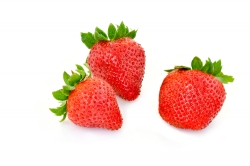 photo image of group three strawberries on white background