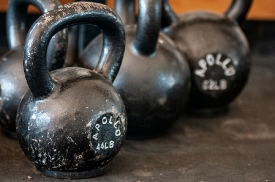 physical training with kettlebell weights