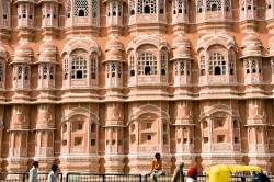 red pink sandstone palace of the wind jaipur india