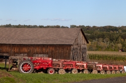 red tractors and tobacco barns in suffield connecticut