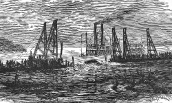 removing snags by dredging mississippi river historical illustra
