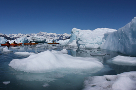 Sea kayaking tour by an iceberg in Valdez alaska