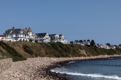 Seashore homes line rocky York Beach Maine