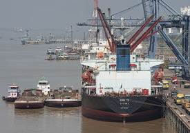 ship docked in Port Thilawa Myanmar