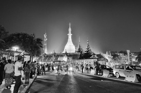 Stupa of temple at night Yangon in Myanmar 