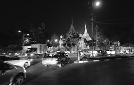 Stupa of temple at night Yangon in Myanmar 