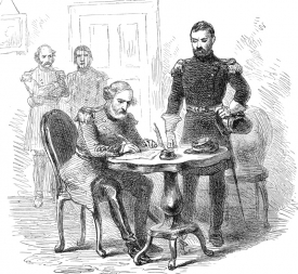 surrender of lee to custard signing at appomattox 1685a