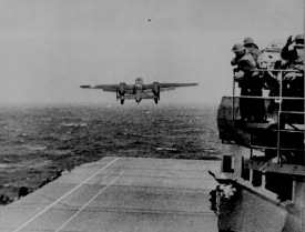 Take off from the deck of the USS HORNET