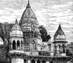 Temple at Manikarnika India Historical Illustration