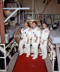 The crew of Apollo 7 pose during training