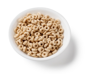toasted cereal in white bowl 