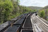 top view of coal trains on track