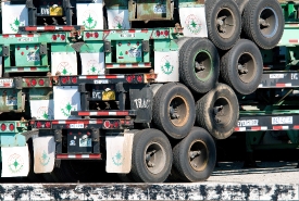 tractor trailors stacked for use in shipping