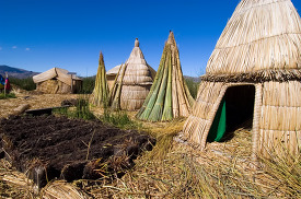 Traditional reed huts Lake Titicaca