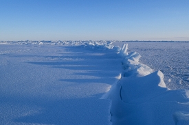 two ice floes collide and create a fault line in the arctic circ
