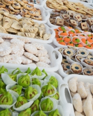 variety cookies and sweets for sale in the open market marakkesh