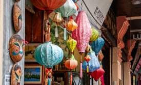 variety of colorful hanging lanterns