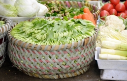 Vegetable Leaves Arranged In A Wicker Basket Shangha China Photo