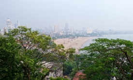 View of hazy Mumbai Beach India Photo Image