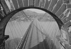 Wheeling Suspension Bridge Spanning East channel of Ohio River