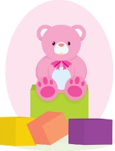pink teddy bear sitting on blocks clipart