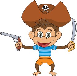pirate monkey with gun sword clipart