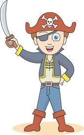 pirate with patch on eye holding sword hat clipart