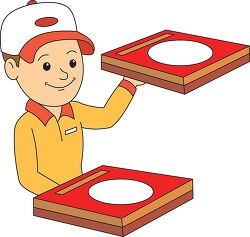pizza delivery boy deliverying two pizzas clipart