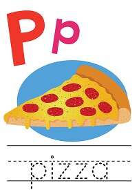pizza with alphabet letter P Upper lower case children writing p