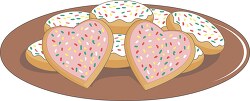 plate with heart shaped sugar cookies clipart