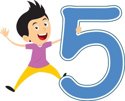 playful boy standing with number five math clipart 6920